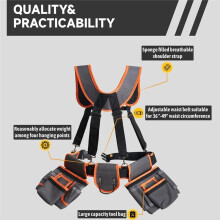 Heavy Duty Tool Belt Utility Toolbelt Adjustable Waist Holder with Suspenders,19 Pockets for Electrician Plumbing Repair