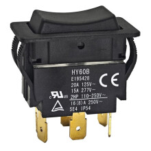 HY60B Tuimelschakelaar - aan-Uit-aan 125/250V 20/15A 6-Pins Drukknopschakelaar - Boogdrukknop voor Industrieel, Elektrisch Gereedschap