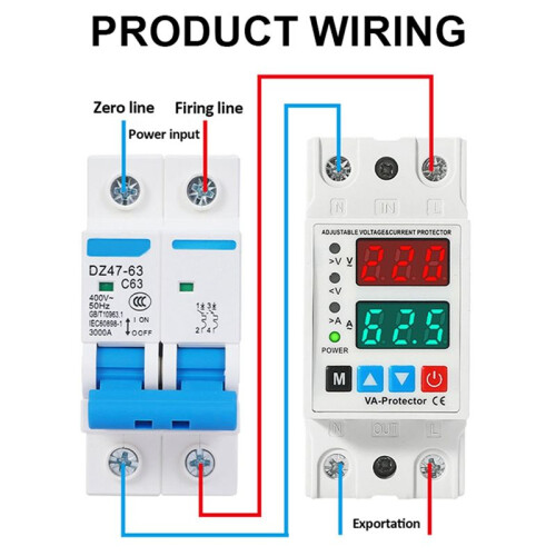 63A AC130-300V Din Rail Dual Display Adjustable over Voltage Current and Under Voltage Protective Device Protector Relay 2