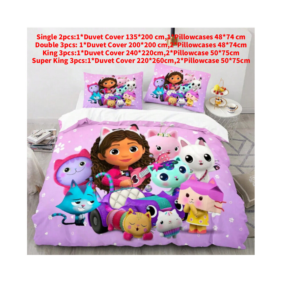 (Double(200x200cm)) House Doll Gabbys 3d Printed Duvet Pillowcase Bedding Set Bedroom Kids Twin