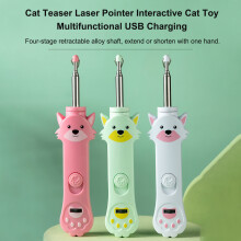 Interactive Cat Laser Toy with Feather, USB Rechargeable – Pink, White, Green