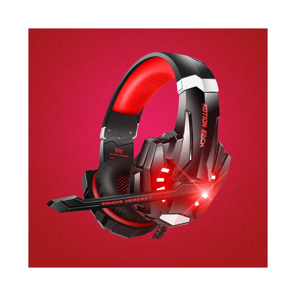 (Red) Headset Gaming Stereo For Ps4 Pc Xbox Controller Noise Cancelling Mic Ear Ligh Red 695938183507