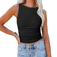 Canotta da donna elasticizzata a coste, senza maniche con scollo rotondo e taglio aderente, ideale per allenamento, abbigliamento casual e per essere