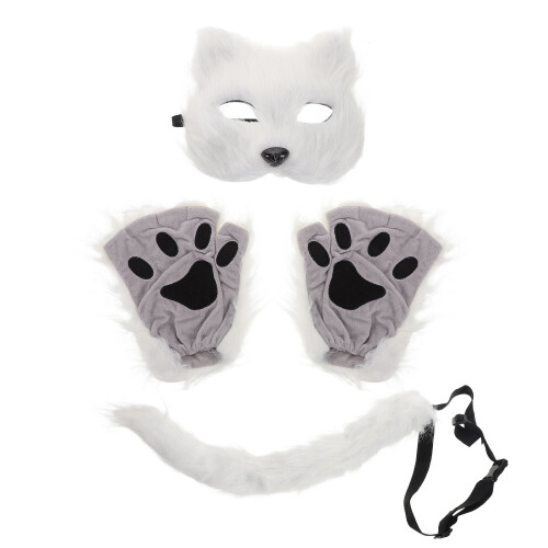 4Ensembles Masques Blancs Chat Pelucheux Et Griffes Cosplay