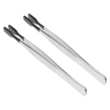 2Pcs Silver Rubber Tipped Stainless Steel Tweezers for Jewelry Lab Use