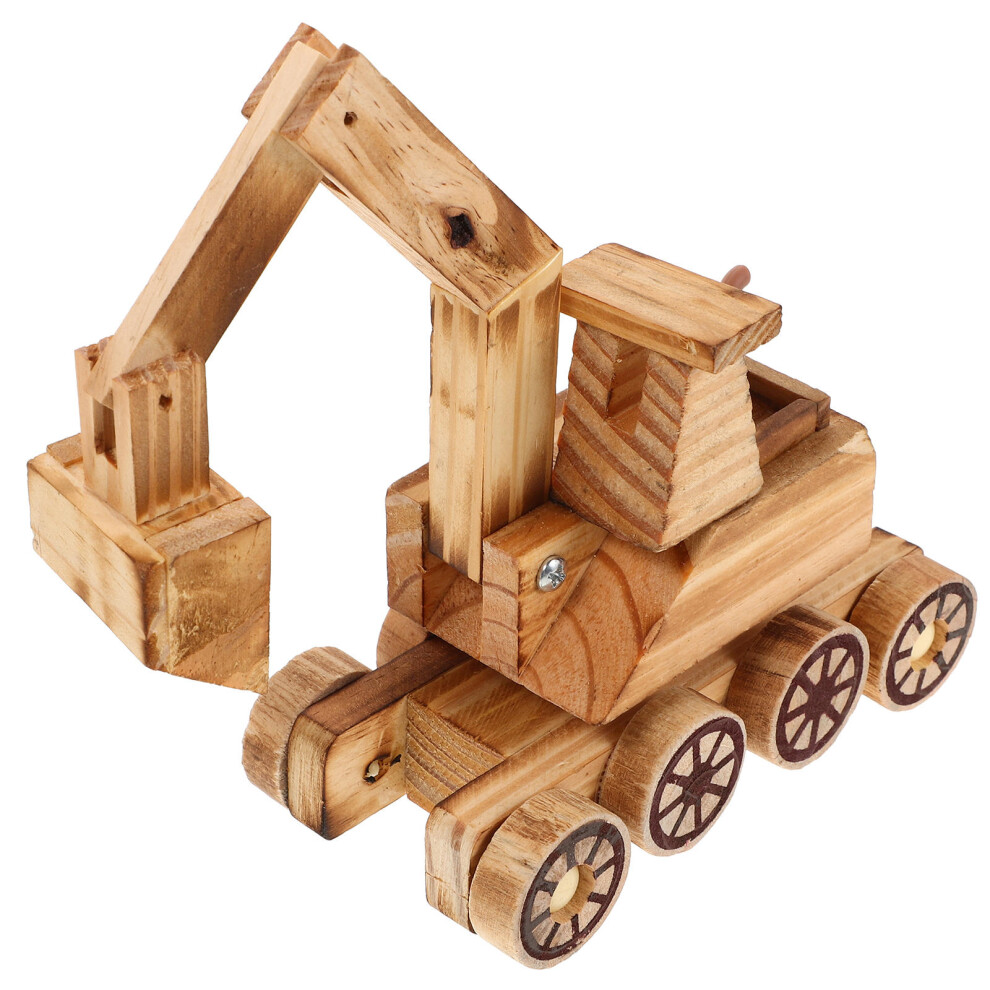 Photos - Toy Car 4Pcs Wood Mini Excavator Toy for Kids Khaki Realistic Car Model