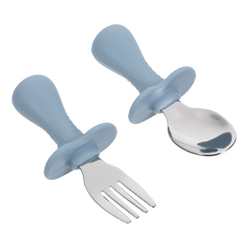 4Sets Toddler Training Silverware Sky-Blue Silicone Handle Spoon Fork