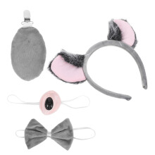 3Sets Comfortable Gray Koala Animal Costume Headband Tail Bow Tie Nose