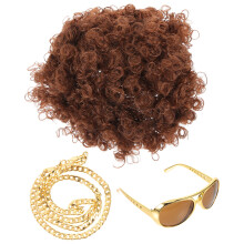 5Sets Disco Costume Set Wig Necklace Sunglasses 70S Accessories Men