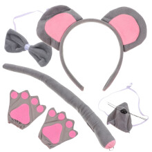 5Sets Soft Mouse Costume Accessories Kids Mouse Ears Headband Tail Set