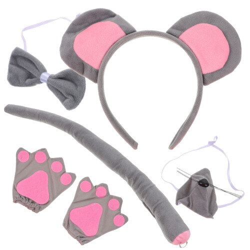 5Sets Soft Mouse Costume Accessories Kids Mouse Ears Headband Tail Set