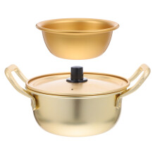 4Sets Golden Aluminum Alloy Korean Ramen Pot with Lid and Dual Handles
