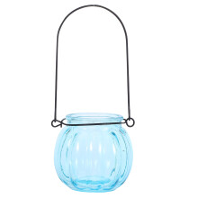 6Pcs Crystal Glass Pumpkin Tealight Holders Blue for Party Decor