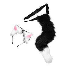 4Sets Black Fuzzy Cat Ears Headband with Tail for Adult Cosplay