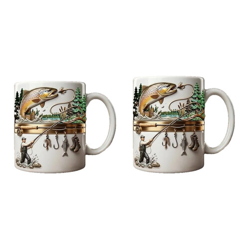 Elegant Drinking Cup with Handle Creative Fishing Themed-11oz 2