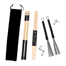 2Sets Wooden Drum Stick Brush Kit for Drum Accessories and Tuning Keys
