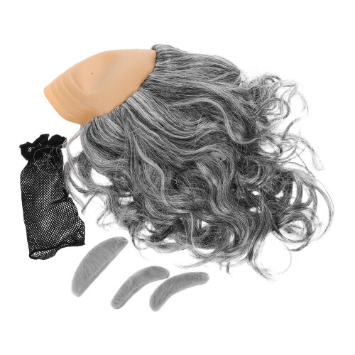 15Pcs Bald Curly Wig and Mustache Set Soft Comfortable Multi Color