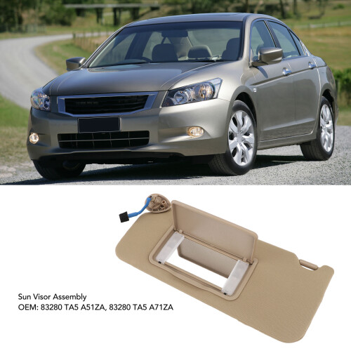 Driver Side Sun Visor Beige for Accord 2008-2012, ABS Cloth Mirror 2