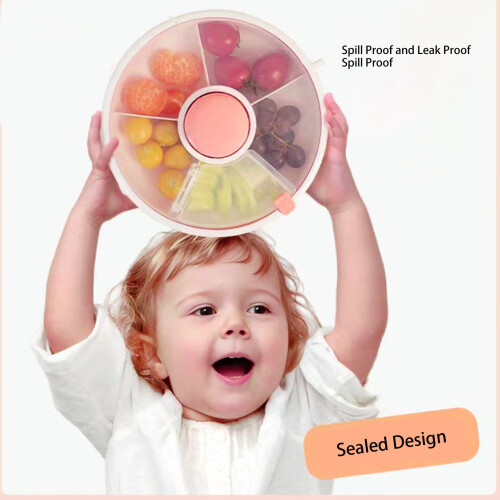 Large Capacity 360 Rotating Snack Container, Coral Pink, ABS 2