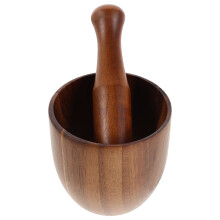 5Sets Compact Acacia Wood Garlic Grinder and Spice Crushing Bowl