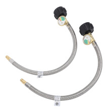 Tubo del gas in acciaio inox per camper, lungo 15 pollici, 1/4 in NPT, con manometro, 350 PSI, per uso all'aperto