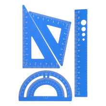3Ensembles Kit Dessin Aluminium Bleu Règle Rapporteur Triangle Durable