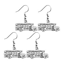 8Paires Boucles D'oreilles Bus Scolaire Argentées En De Zinc