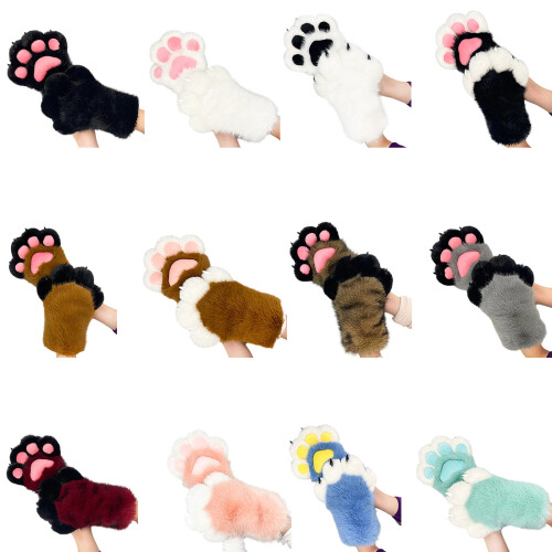 Pelzige Plüsch-Katzenpfoten-Handschuhe,- Schwarz 1