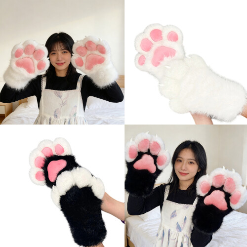 Pelzige Plüsch-Katzenpfoten-Handschuhe,- Schwarz 2