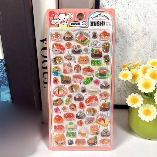 Cartoon Design Sushi Embossed Sticker for Creative Gift-2pcs 1
