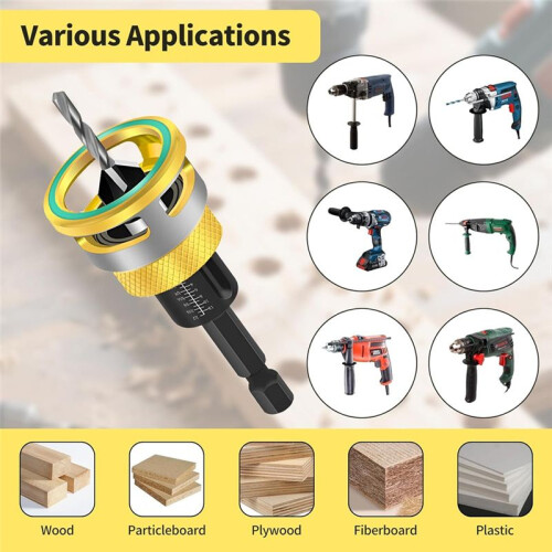 6-Piece Countersink Drill Bit Set, Pre-Drilling and Countersinking in One Step, with Depth Stop, 1/4 Inch Hex Shank