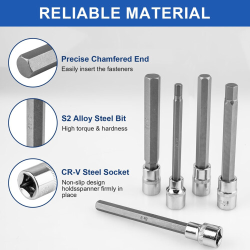 20PCS Extra-Long Hex Bit Socket Set, 3/8 Inch Drive Hex Socket Set, SAE & Metric(1/8inch-7/16inch, 3-12mm) 1