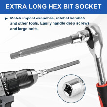 20PCS Extra-Long Hex Bit Socket Set, 3/8 Inch Drive Hex Socket Set, SAE & Metric(1/8inch-7/16inch, 3-12mm)