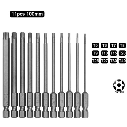 11-Piece 100mm 1/4inch Hex Bit Drive Tamper-Proof Security Drill Magnetic Bit Set Screwdriver Flat 2