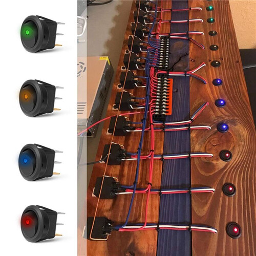24PCS Round Dot Lighted Rocker  Toggle 20A 12V  /Off SPST  Control, 6Blue+6Green+6Yellow+6Red 1