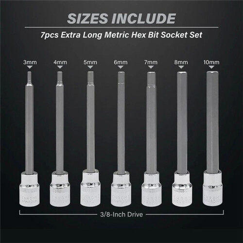 Conjunto de Soquete de Broca Hexagonal Extra Longo de 7 PeçAs H3-H10 CR-V Unidade de 3/8 Polegadas com Comprimento de 110 Mm 2