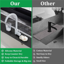 2X Kitchen Sink Guards Sink Guards Mat, Long Silicone Faucet Handle Water Catcher Tray for Kitchen Black