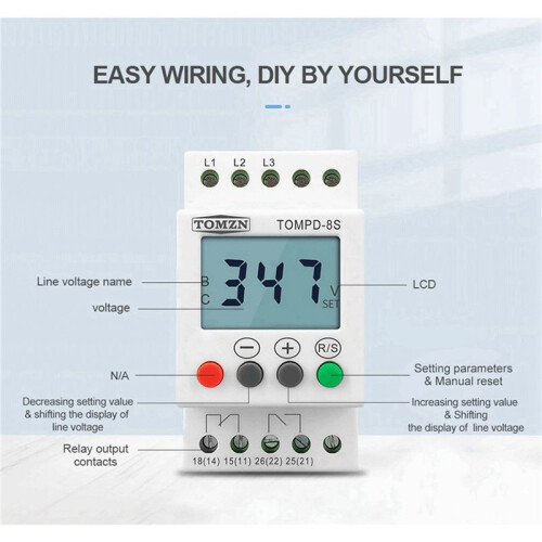 6X 3 Phase Din Rail Adjustable Under over Voltage Protector Voltage Monitoring Sequence Protection Relay 2