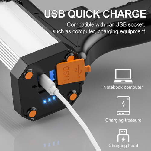 Superbright Spotlight Handheld Flashlight Rechargeable 18650 Battery Included 3 Mode Light USB Power Charger 2