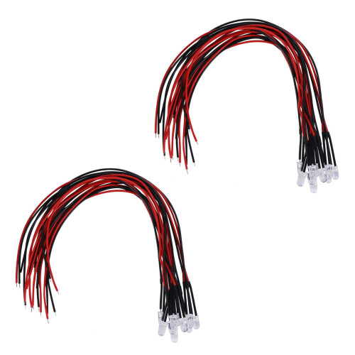 20Pcs 5mm Pre-Wired Diffused LED Diodes Light 20Ma  3-6V White