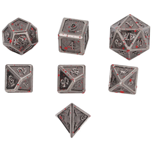 7PCS Metal Polyhedra Dice Set, Engraved Number, Red Electroplated Spots 1