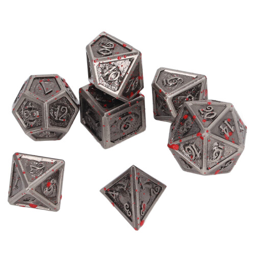 7PCS Metal Polyhedra Dice Set, Engraved Number, Red Electroplated Spots 2