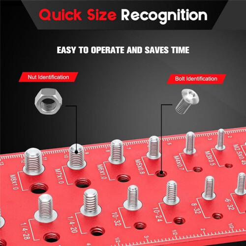 Portable Nut and Bolt Thread Checker Fine Thread Nut and Bolt Size Gauge, Versatile Thread Chaser Set ,Red 2