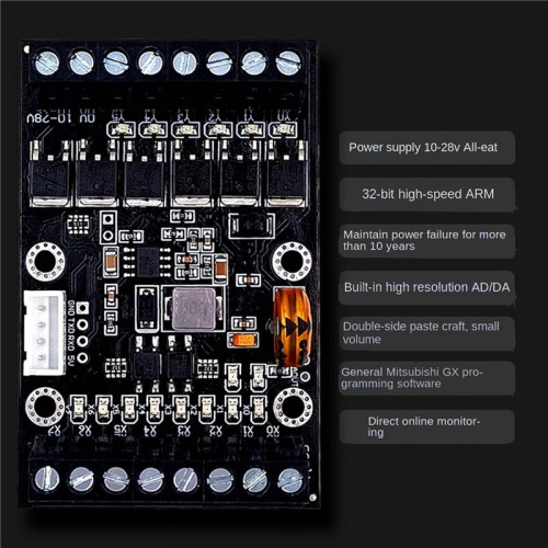 5X FX1N-14MT PLC Industrial Control Board+Case PLC Module Analog Input / Output with Guide Rail Delay Relay Module 2