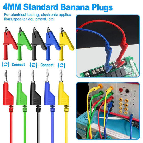 4mm Stackable Banana to Banana Plug Flexible Cable, Electrical Test Leads with 10PCS Protective Copper Alligator Clips 2