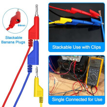 4mm Stackable Banana to Banana Plug Flexible Cable, Electrical Test Leads with 10PCS Protective Copper Alligator Clips