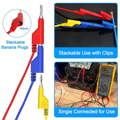 4mm Stackable Banana to Banana Plug Flexible Cable, Electrical Test Leads with 10PCS Protective Copper Alligator Clips 2