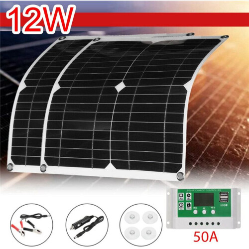2X 12W Solar Panel Kit 50A 12V Battery Charger with Controller Caravan Boat 2