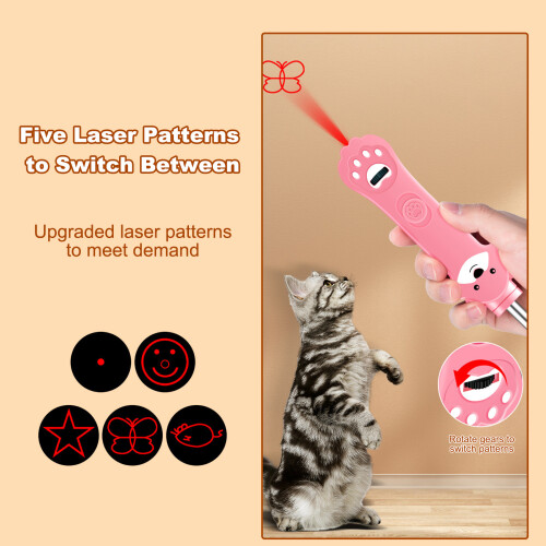 Interactive Cat Laser Toy with Feather, USB Rechargeable – Pink, White, Green 1