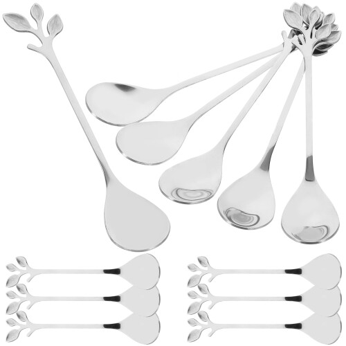 60Pcs Silver Stainless Cocktail Spoon Bar Stirrer with Leaf Design 2